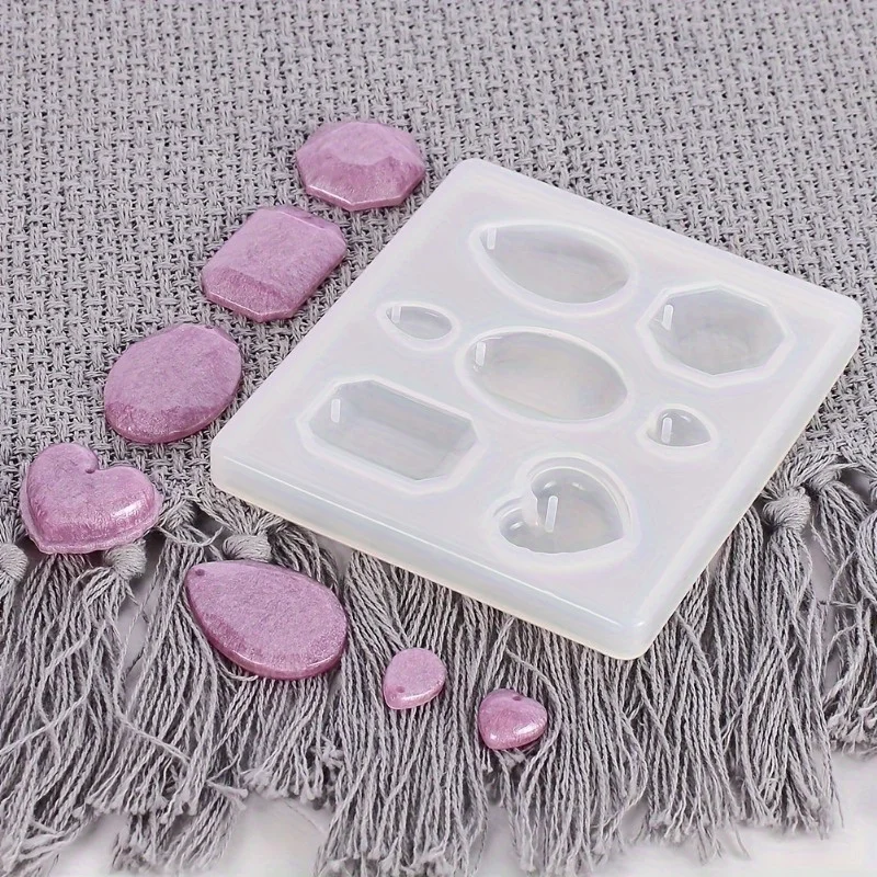 Heart-Shaped DIY Pendant Silicone Mold Kit - Create Unique UV Resin, Epoxy Resin Jewelry with Oval, Drop, Octagon Shapes - White