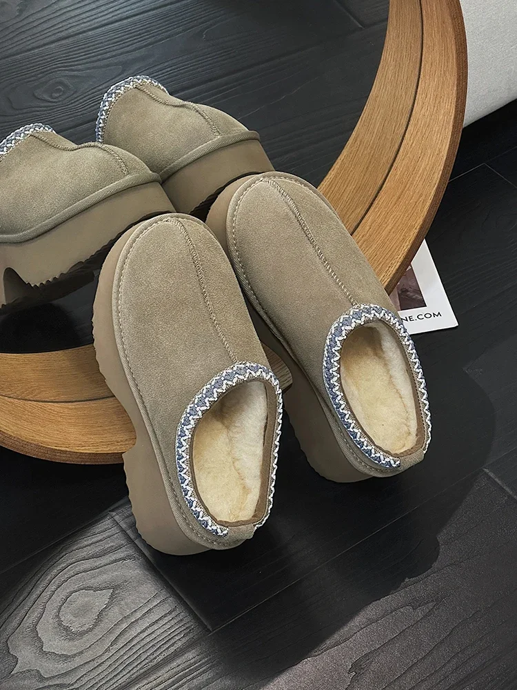 

Women's Woolen Fleece Lined Thick Bottom Platform Slip-On Snow Boots Winter Casual Comfortable Indoor Slippers Half Cover Sli...