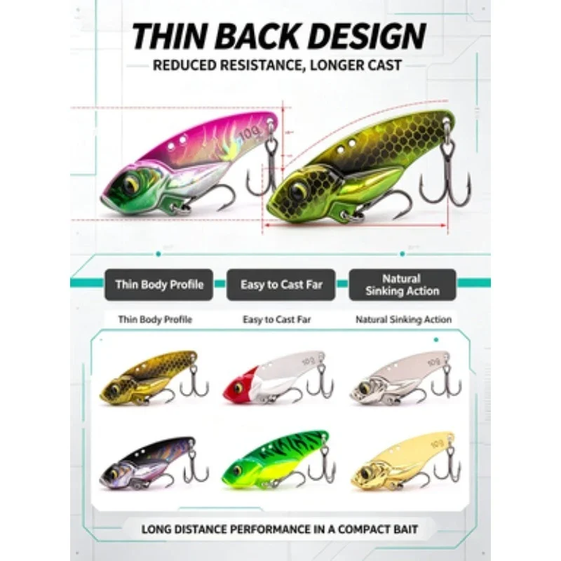 1Pcs Thin Back Long Cast Metal VIB Fishing Lure 5g 7g 10g 15g 3D Fish Eyes Adjustable Hole Sharp Treble Hook for Bass Snakehead