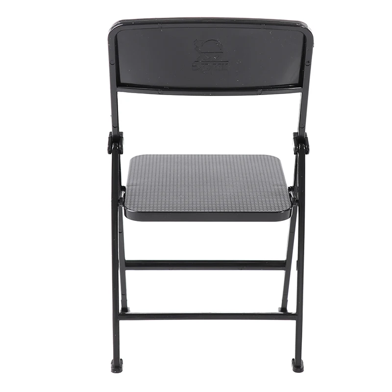 1:6 Black Painted Metal Folding Chair Backrest lounge chair Dolls House Miniature Simulation Furniture Ornaments Accessories