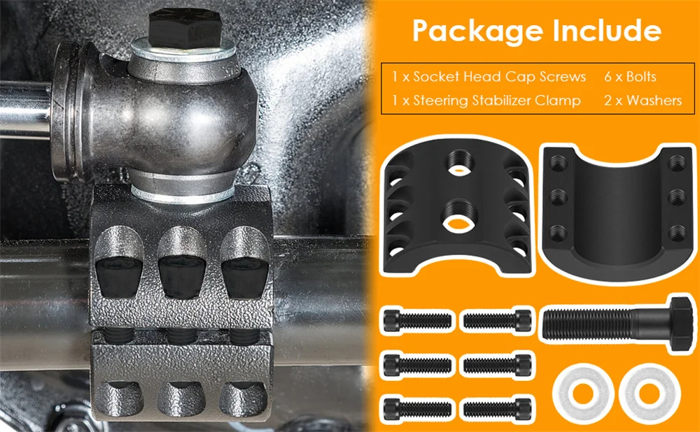 ANX Lenkungsstabilisator Spurstangenklemme für Jeep Wrangler JK TJ XJ ZJ MJ 2007-2018 mit 1-3/8 Zoll Durchmesser Spurstange (1-3/8' Außendurchmesser Rohr) – Detail 7