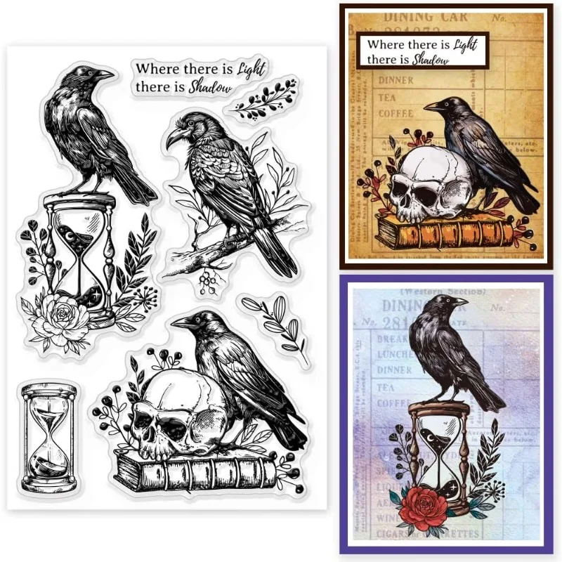 1Sheet Crow Skeleton Clear Stamps for DIY Scrapbooking Hourg