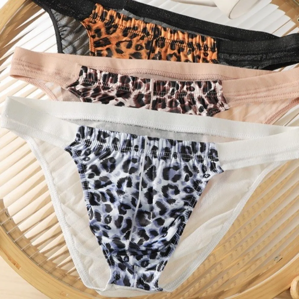 Unterhosen, Dessous, Leopardenmuster, Dreieckige Slips, Atmungsaktives Netzmaterial, Dünne Herren-Slips, Niedrige Taille, Transparente Unterwäsche für Männer – Detail 12