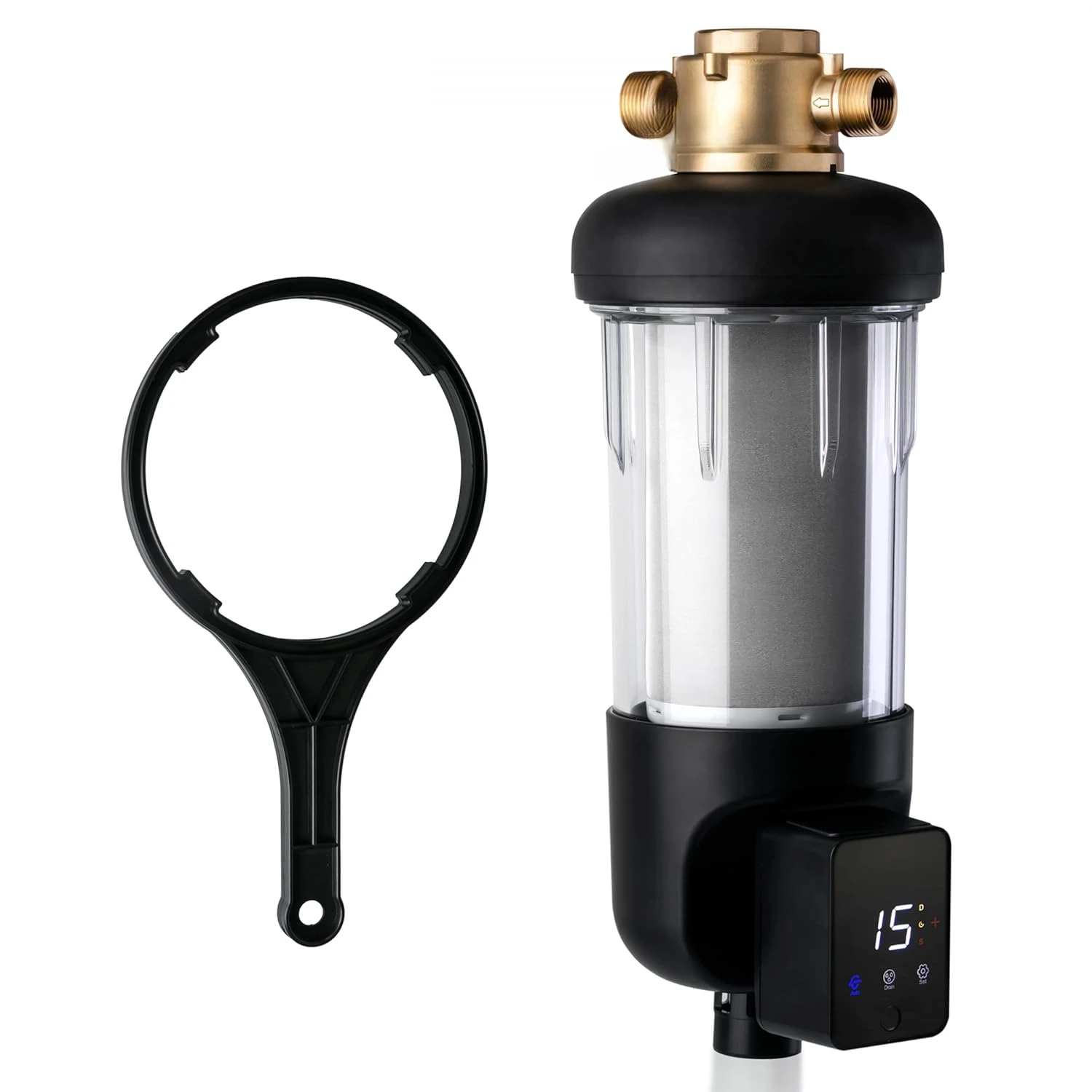 Upgraded Jumbo Size, Large Capacity, Reusable with Touch-Screen Auto Flushing Module, Brass Top Clear Housing, 100 Microns