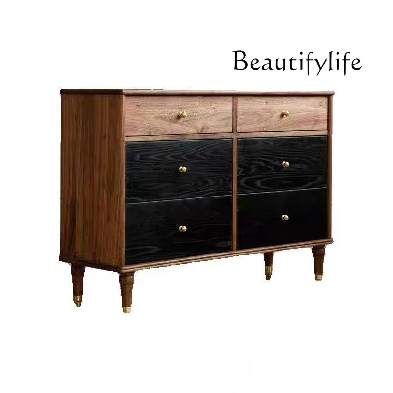 

American solid wood contrasting color chest, old drawer cabinet, bedroom bedside storage cabinet, living room decorative cabinet