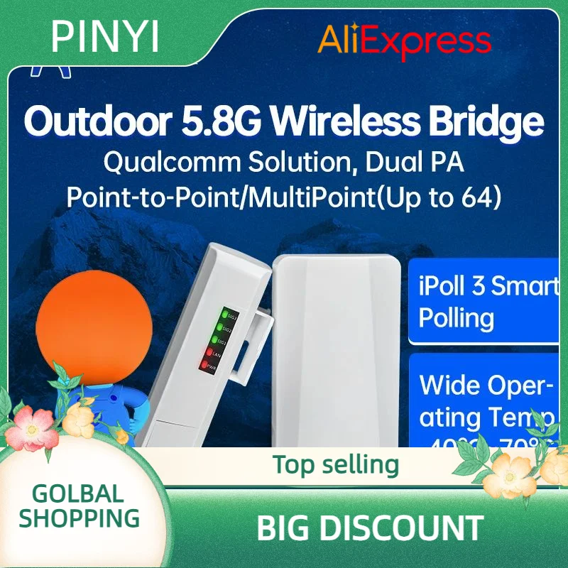 

Лидер продаж PUSR Point to Point/MultiPoint Wireless Bridge 5,8G WiFi AP Repeater IP64 Водонепроницаемый 2 км Открытый CPE ST508E (2 шт.)