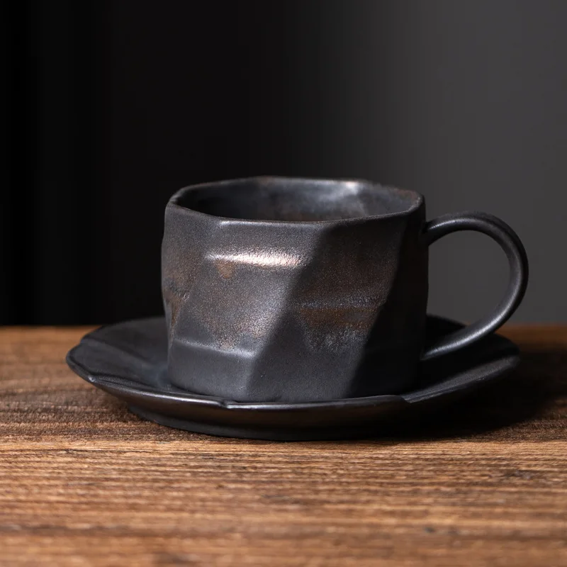 

Кофейный сервиз с грубой керамикой, блюдце, подарок для послеобеденного чая, керамическая креативная кружка в стиле ретро в японском стиле, офисная чашка