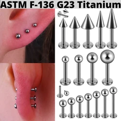 1PC G23 Titanium Cone Earrings Labret Stud Lip Ring Internal Threaded Ball Ear Tragus Cartilage Earring Piercing Body Jewelry
