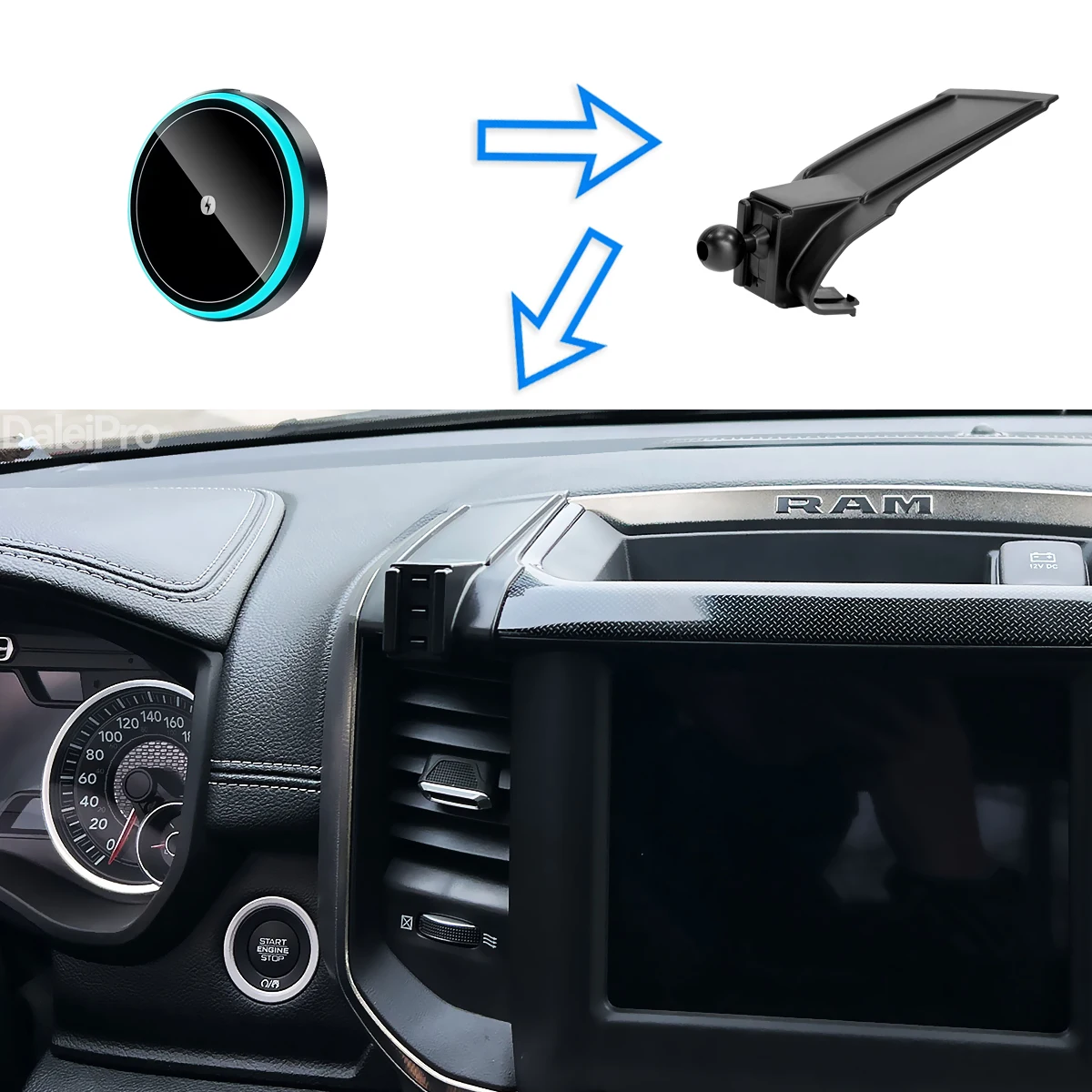 For Ram 1500 2019 2020 2021-2026 2027 Car Phone Holder Wireless Charger Holder Phone Auto-Clamping Car Strong Magnetic Holder