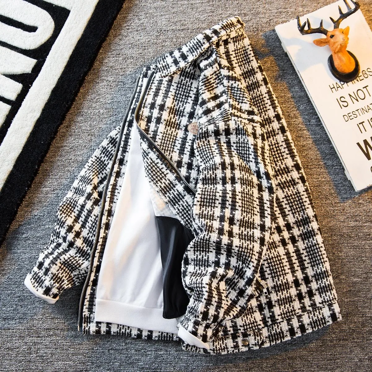 

Модный клетчатый вязаный открытый кардиган Jaet, свободный повседневный весенне-осенний мужской модный верхний костюм Молодежное молодежное царство Long Sve irt