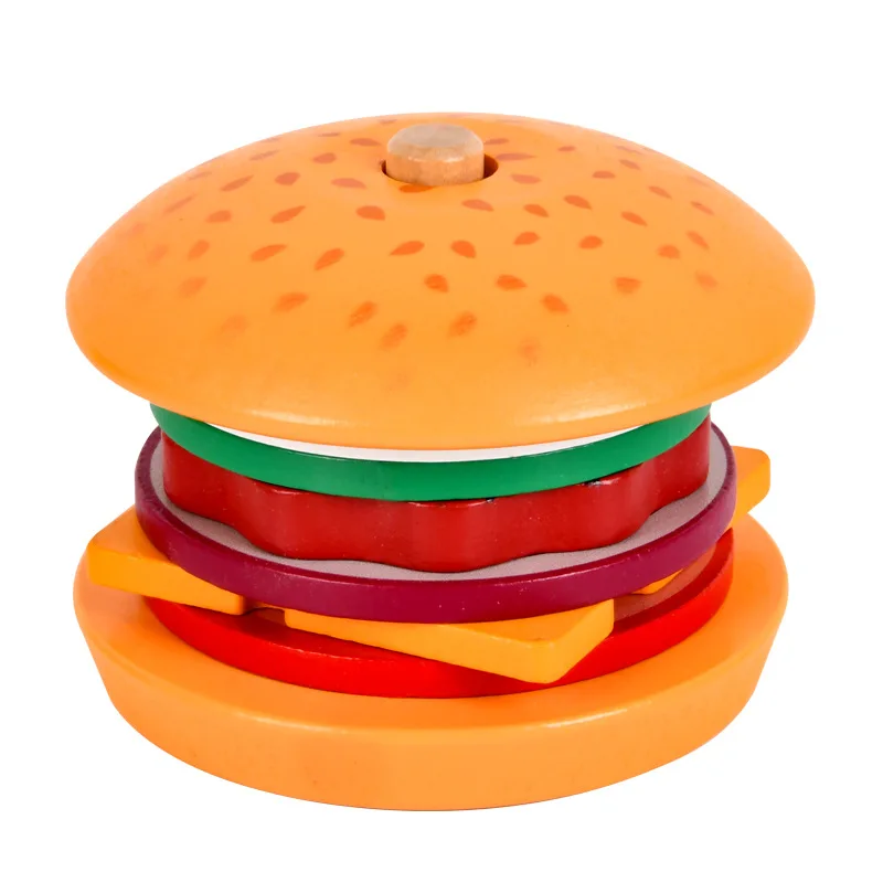 Houten Simulatie Hamburger Kinderen Speelgoed Montessori Educatief Leren Kleur Vorm Matching Bordspel Speelgoed Voor 3-6 Jarigen