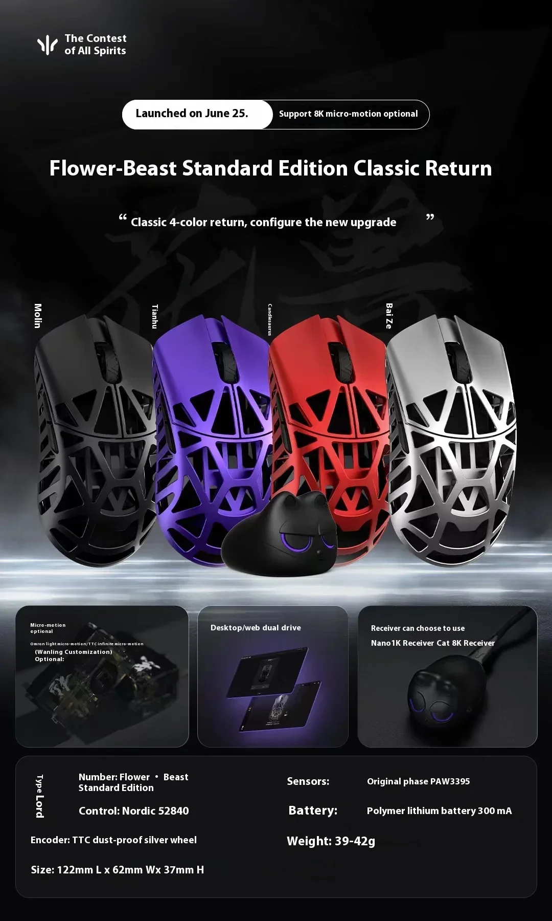 Imagem -05 - Wlmouse-beastx Dual Mode Wireless Gaming Mouse Peso Leve Rgb Paw3395 Acessório Gamer Computador pc Presente