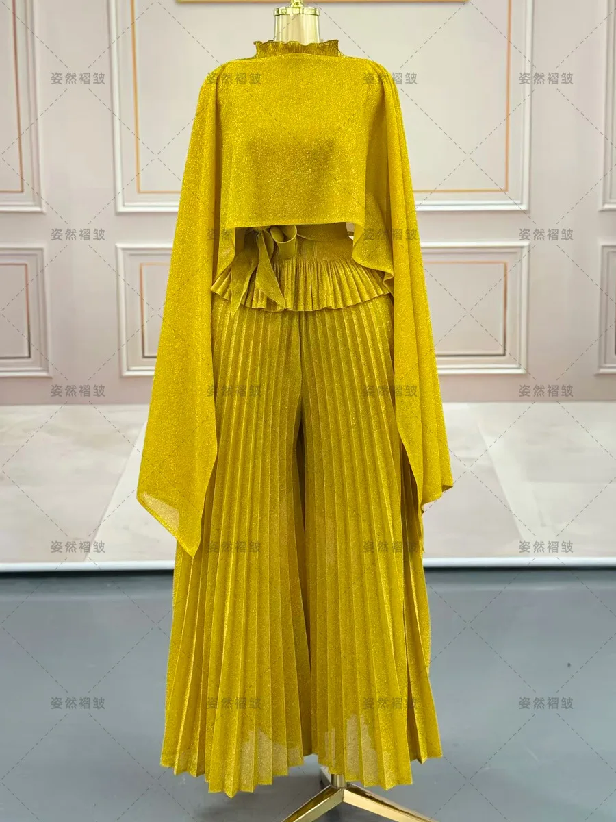 Miyake Chiffon a pieghe in due pezzi Abbigliamento da donna Vita alta Pantaloni a pieghe a gamba larga Abito drappeggiato leggero e traspirante multicolore