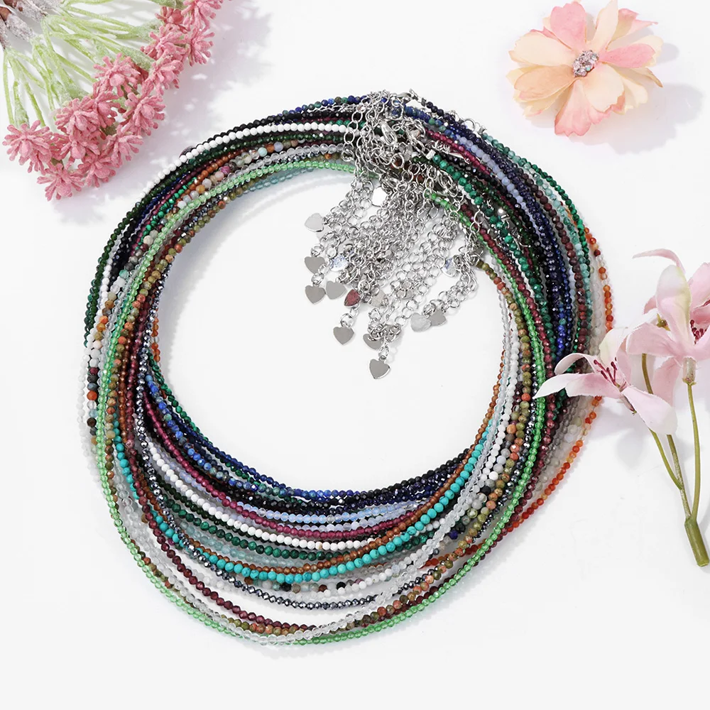 Mini Stone Beaded Necklace 2mm Faceted Natural Agat Quartzs Necklaces Female Fashion Party Choker for Women Girls Jewelry Gift