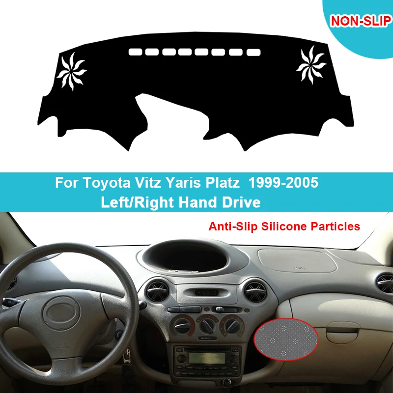 Car Dashboard Cover Dash Mat for Toyota Vitz Yaris Platz 1999 - 2005 Dashmat Carpet Flannel Suede Polyester 2004 2003 2002 2001