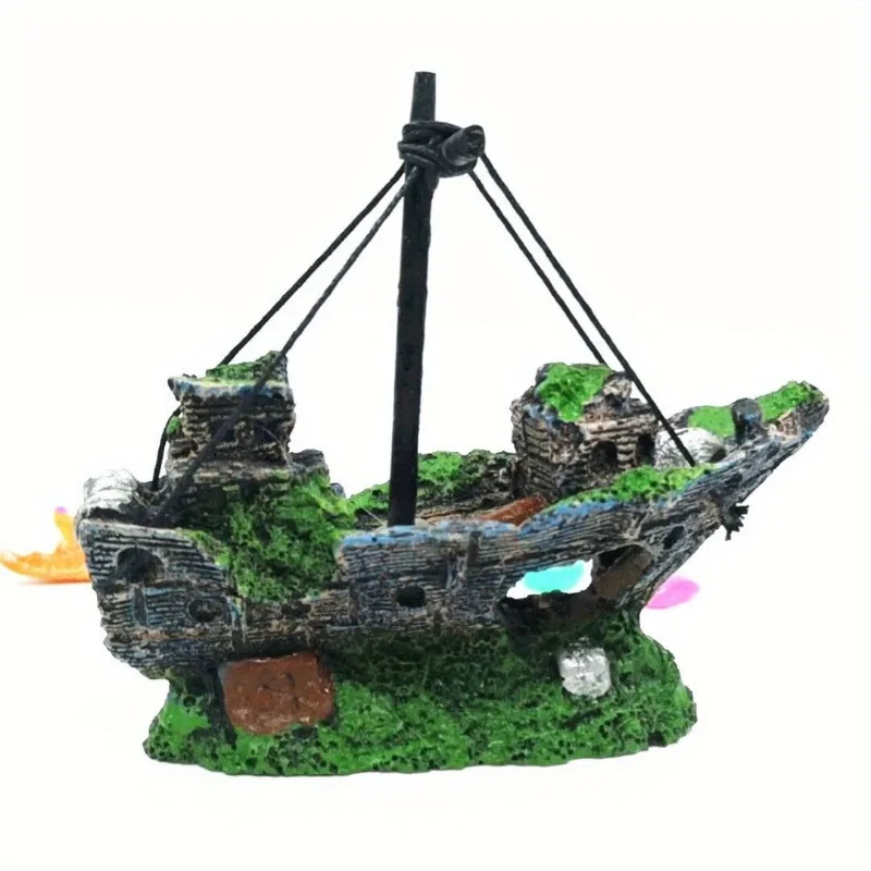 Aquarium Fish Tank Landscape Wreck Ship Decor Resin Boat Ornament Aquarium Accessories Decoration