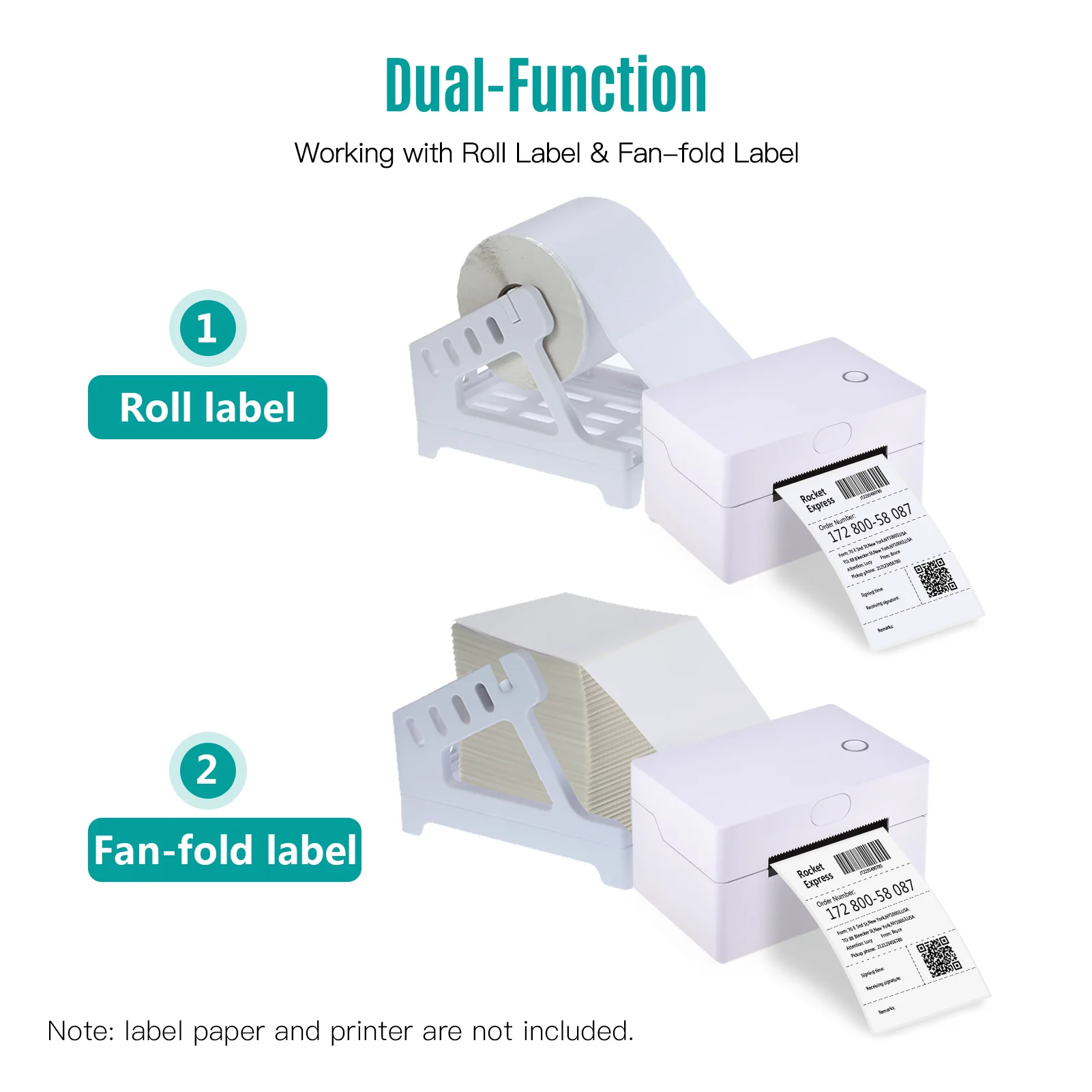 Label Holder for 4x6 Labels Printer Rolls Fanfold Labels 2 in 1 Work for Desktop Themal Label Sticker Dispenser Detachable