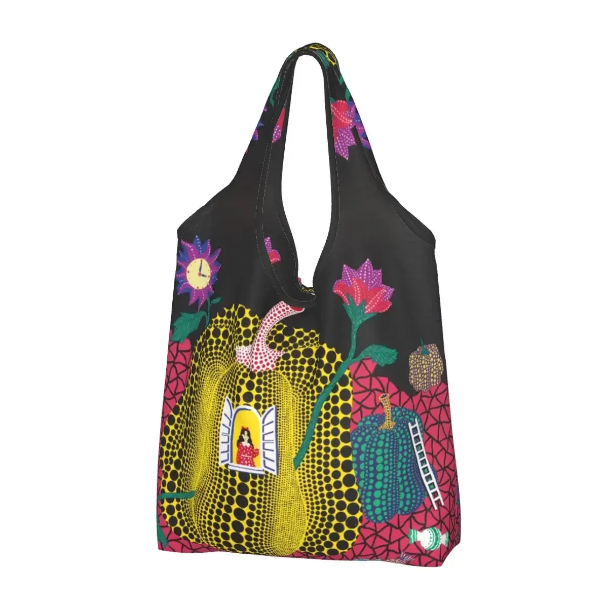 Custom Yayoi Kusama Abstract Painting Grocery Shopping Bag Fashion Shopper Shoulder Tote Bag Big Capacity Portable Handbag