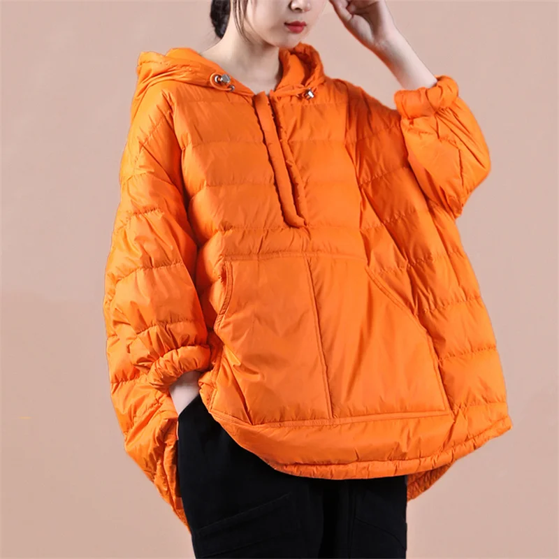 Imagem -03 - Parkas com Capuz Meio Zíper Feminino Jaquetas de Algodão Acolchoadas Cabolsa Solto Cabolsas Retrô Roupas Casuais Inverno