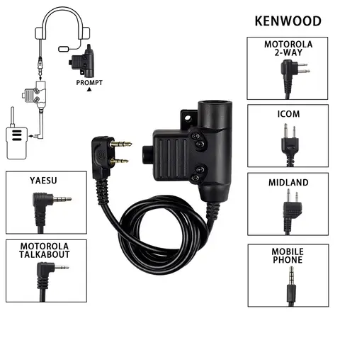 전술 PTT 헤드셋 호환 핀 커넥터 폴리머 구조 워키 토키 인터폰 야외 캠핑 군사 통신