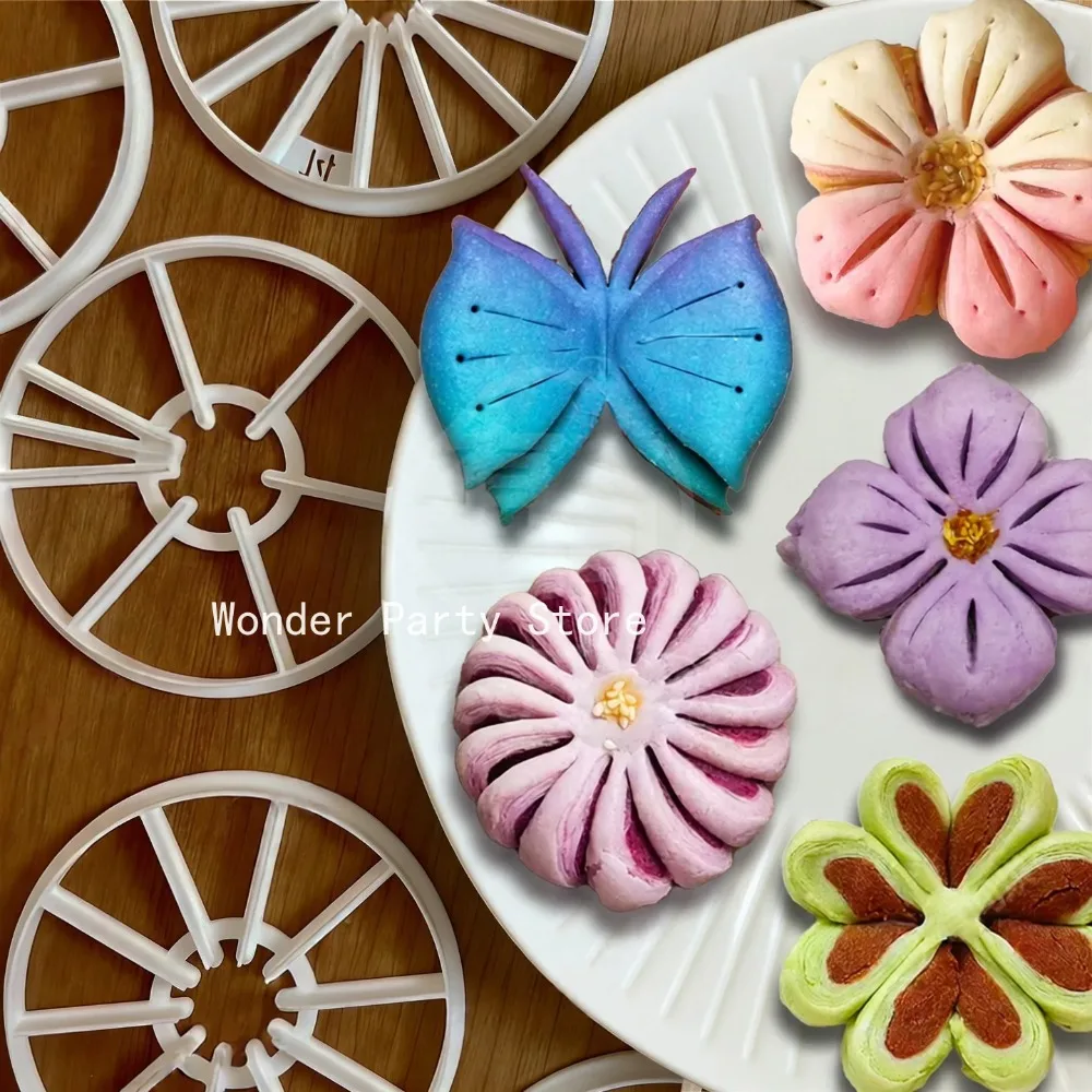 Round Fondant Pastry Cutting Mold Flower Butterfly Crisp Shape Biscuit Mold Chinese Mantou Cake Moon Cookie Cutter Bakeware