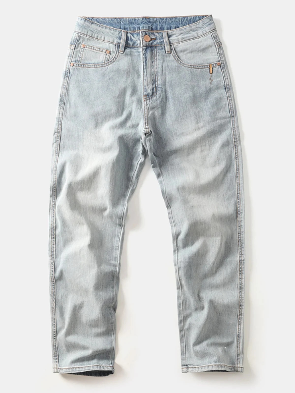 

Американские повседневные длинные джинсы в стиле ретро, светло-голубые мужские джинсовые прямые свободные эластичные джинсы с завышенной талией, модные прямые джинсы