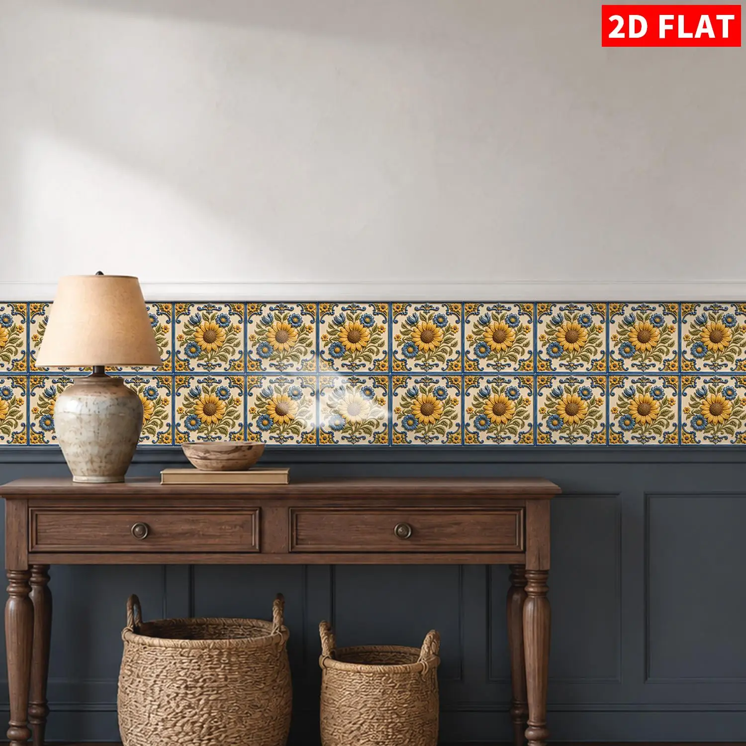 Vintage Floral Tile Stickers 6 inch, 8/16/32/64Pcs Self Adhesive Peel Stick Wall Decals Kitchen Bathroom Backsplash Decor