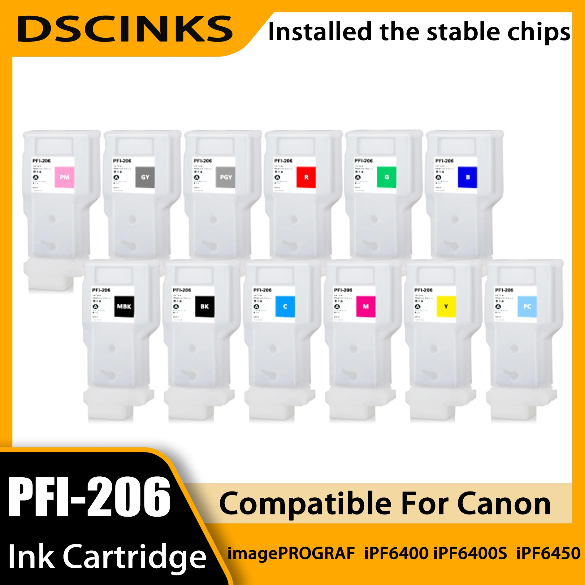 

1 комплект PFI-206, замена для PFI206, многоразовый картридж с чипом для принтера Canon imagePROGRAF iPF6400 iPF6400S iPF6450