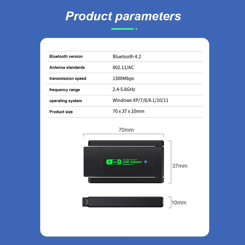 1300Mbps WiFi USB Adapter Network Card Dual Band 2.4G/5Ghz Wi-Fi 802.11AC Powerful Antenna Wireless Receiver For Desktop Laptop