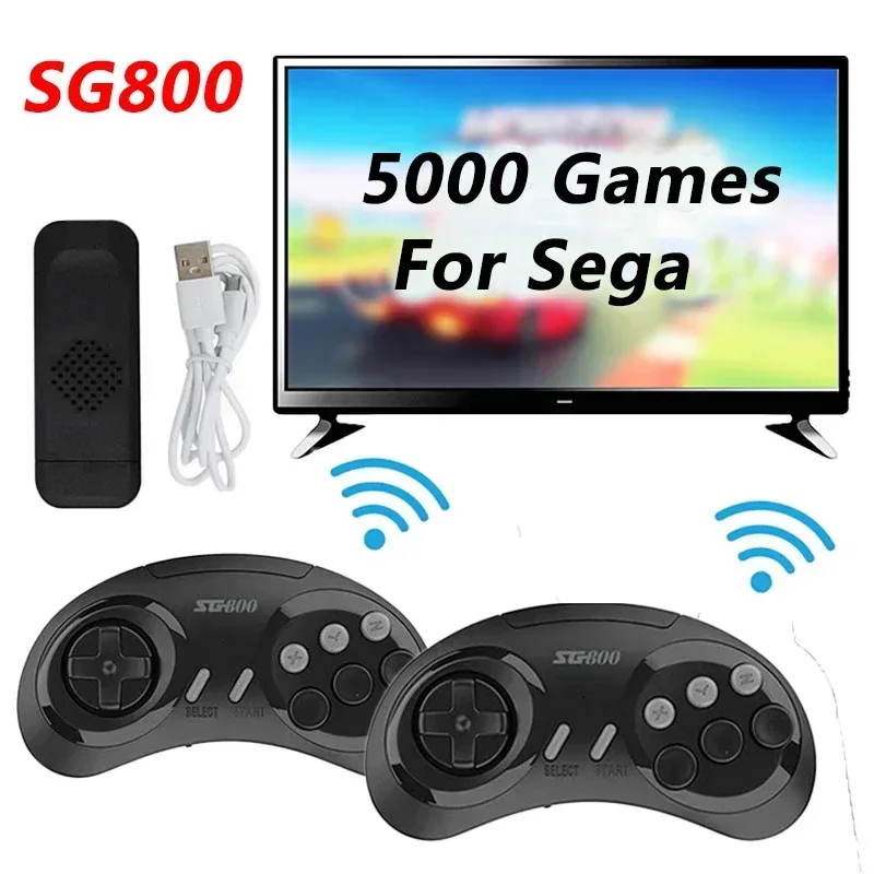 SG800 Retro Game Console Wireless Console 2.4G Built-in Gamepad Video Stick for Sega Mega Drive 5000 Classic Games Controller