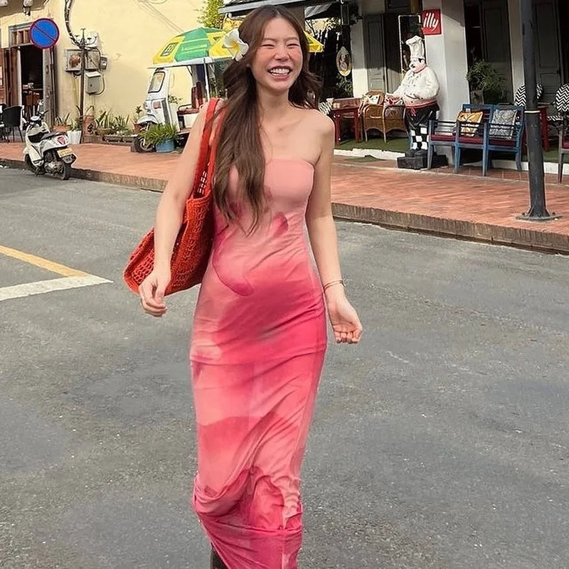 Transfronteiriça primavera verão nova cor blo impressão ter dr cintura alta malha thi poliéster feminino faion dr