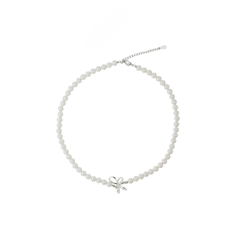

French Bow Shijia Pearl Necklace Women's Light Luxury Sweet Clavicle Chain Neck Chain Premium Sense