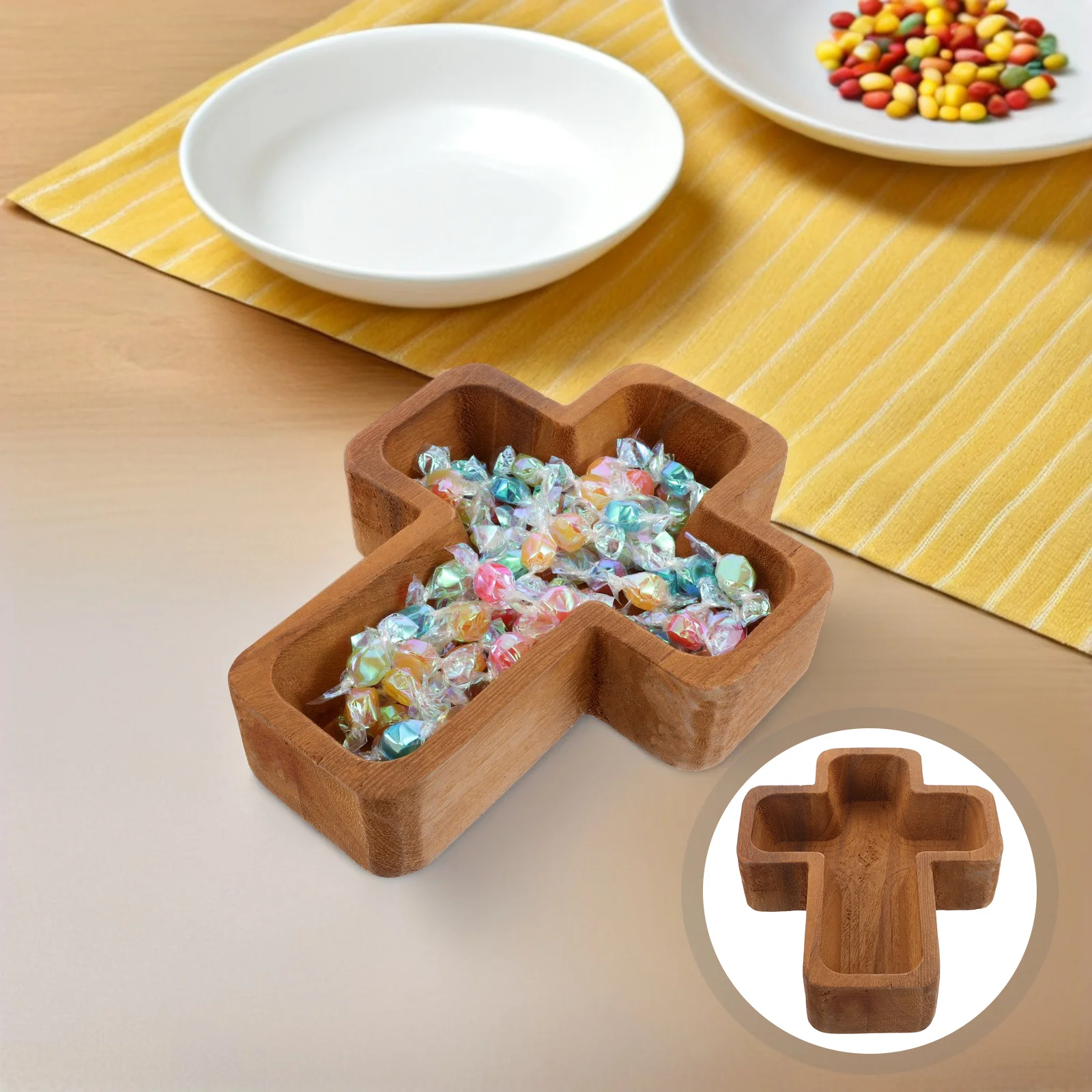 

Beige Wooden Cross Shaped Serving Platter Natural Wood Appetizer Cheese Board Charcuterie Dish Fruit Dessert Tray Home Kitchen