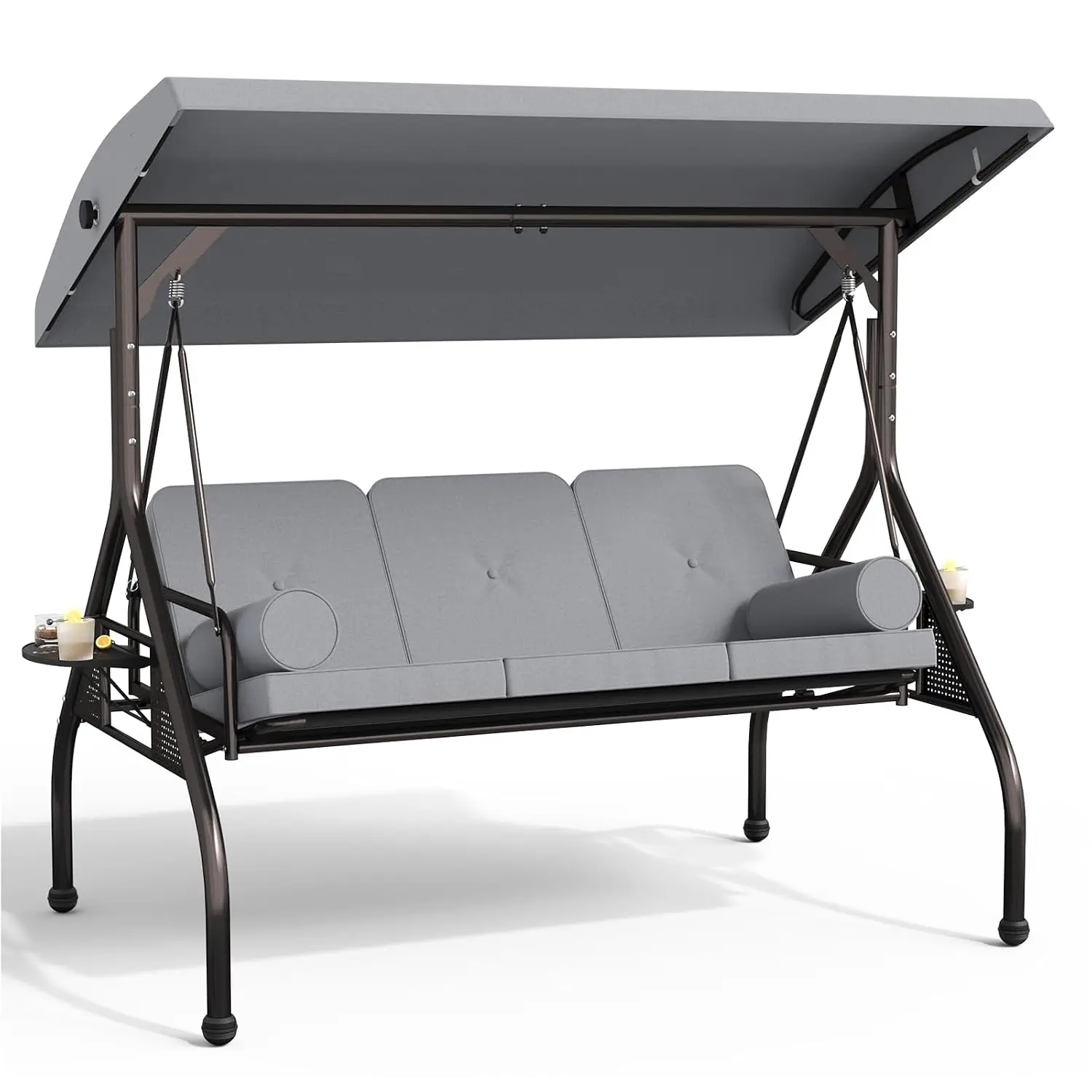 3-Seat Outdoor Porch Swing with Adjustable Canopy, Large Converting Swing Chair, Patio Swing Glider with Pillows, Customized