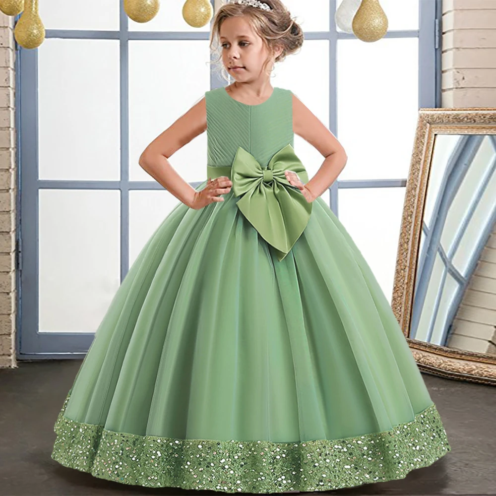 Flower Girl Dresses Gown Green Christmas Lace Long Wedding Pageant First Communion Clothes For Children Formal Evening Vestidos