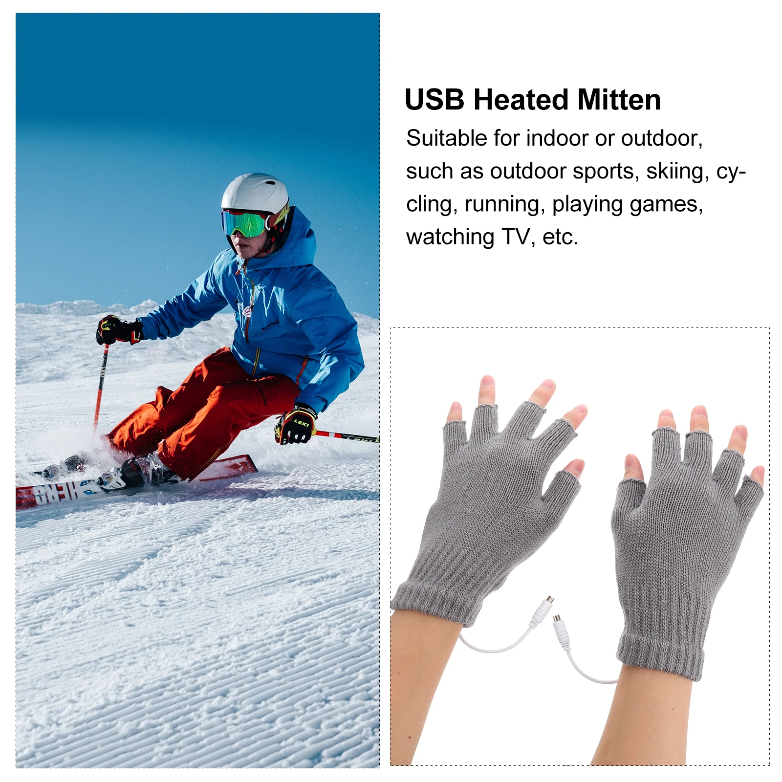 

1 Pair Usb Heated Mitten Winter Electric Gloves For Outdoor Sports Skiing Cycling Laptop Use Warm Knitting Thermal Gloves With