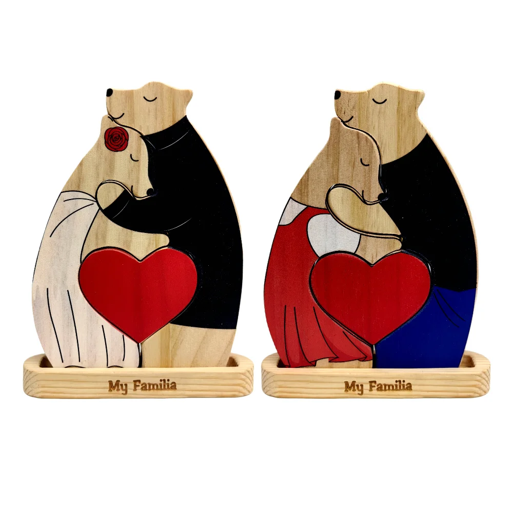 

Valentine's Day Double Gift Free Engraving Wooden Bear Family Happy Couple Gifts Family Home Decor Bear Custom Anniversary Gift