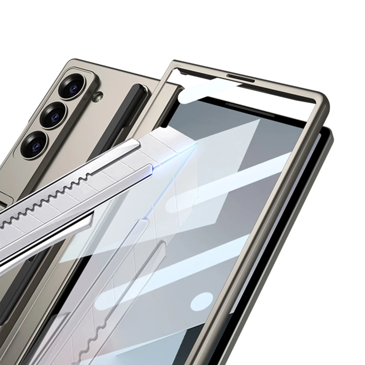 For Samsung Galaxy Z Fold 6 Case Skin Friendly Matte Pen Slot Bracket with Tempered Film Shockproof Hard Back Cover Accessories