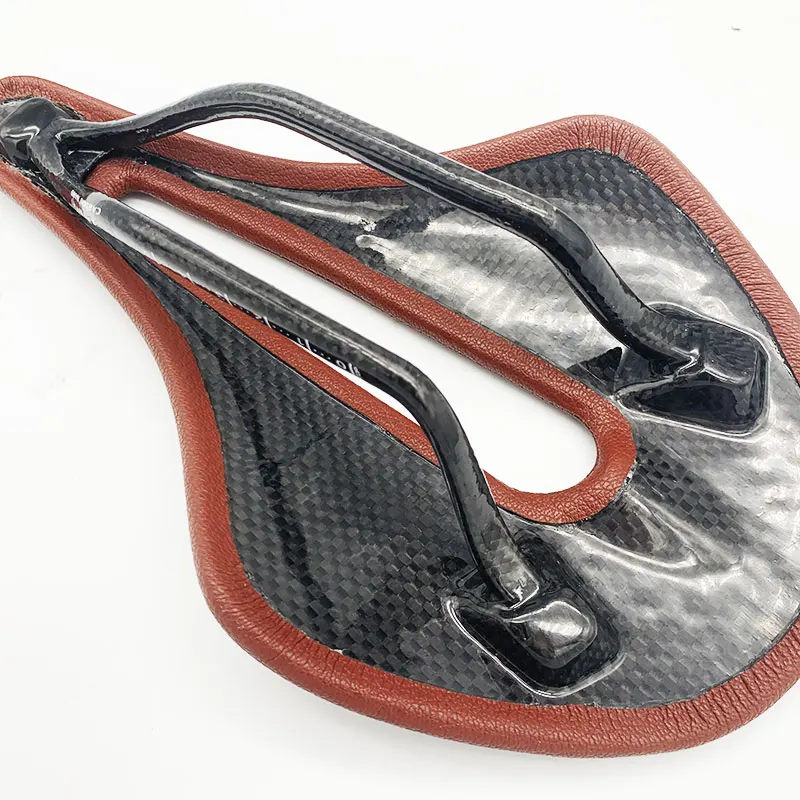 TS002 Full Carbon Fiber Brown Black Road Mountain Bike Hollow Soft Bicycle Saddle