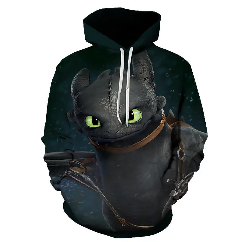 Popolare How to Train Your Dragon Cartoon Animation Character Stampa Felpa con cappuccio da uomo alla moda Giacca sportiva casual con coulisse