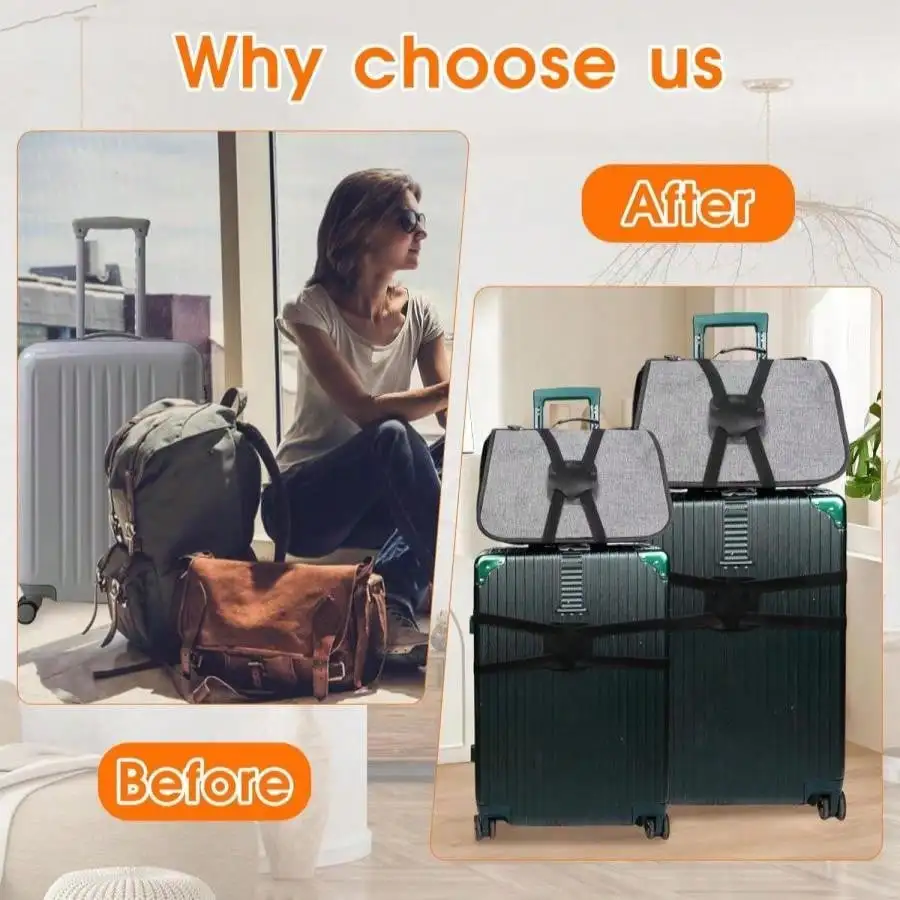 حزام أمتعة مرن أسود مع خطافات - يجب اقتناؤه أثناء السفر وقابل للتمدد لحقائب السفر والمغامرين #6