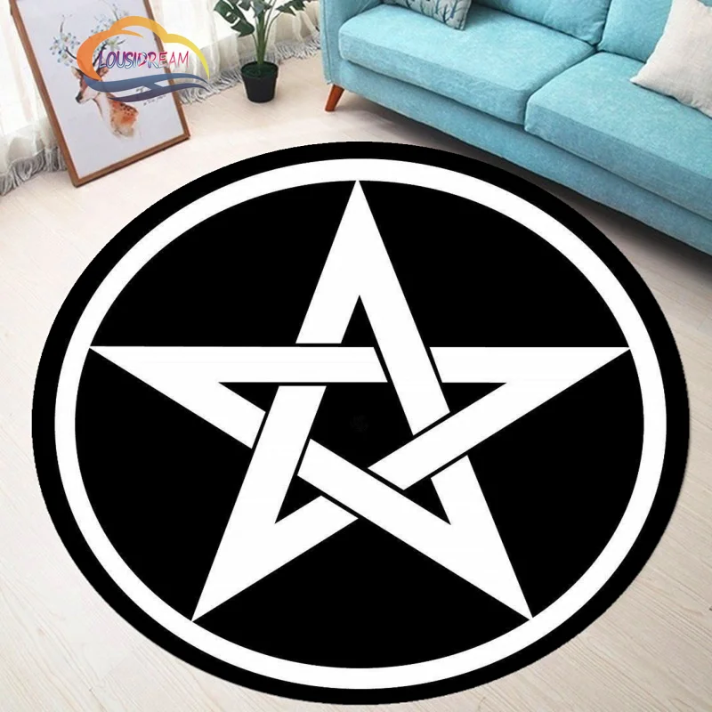 

Satanic Goat Round Rug, Pentagram Symbol Sheep Head Demon Baphomet, Supernatural Carpet，Gothic Mystic Black Mat Home Decor