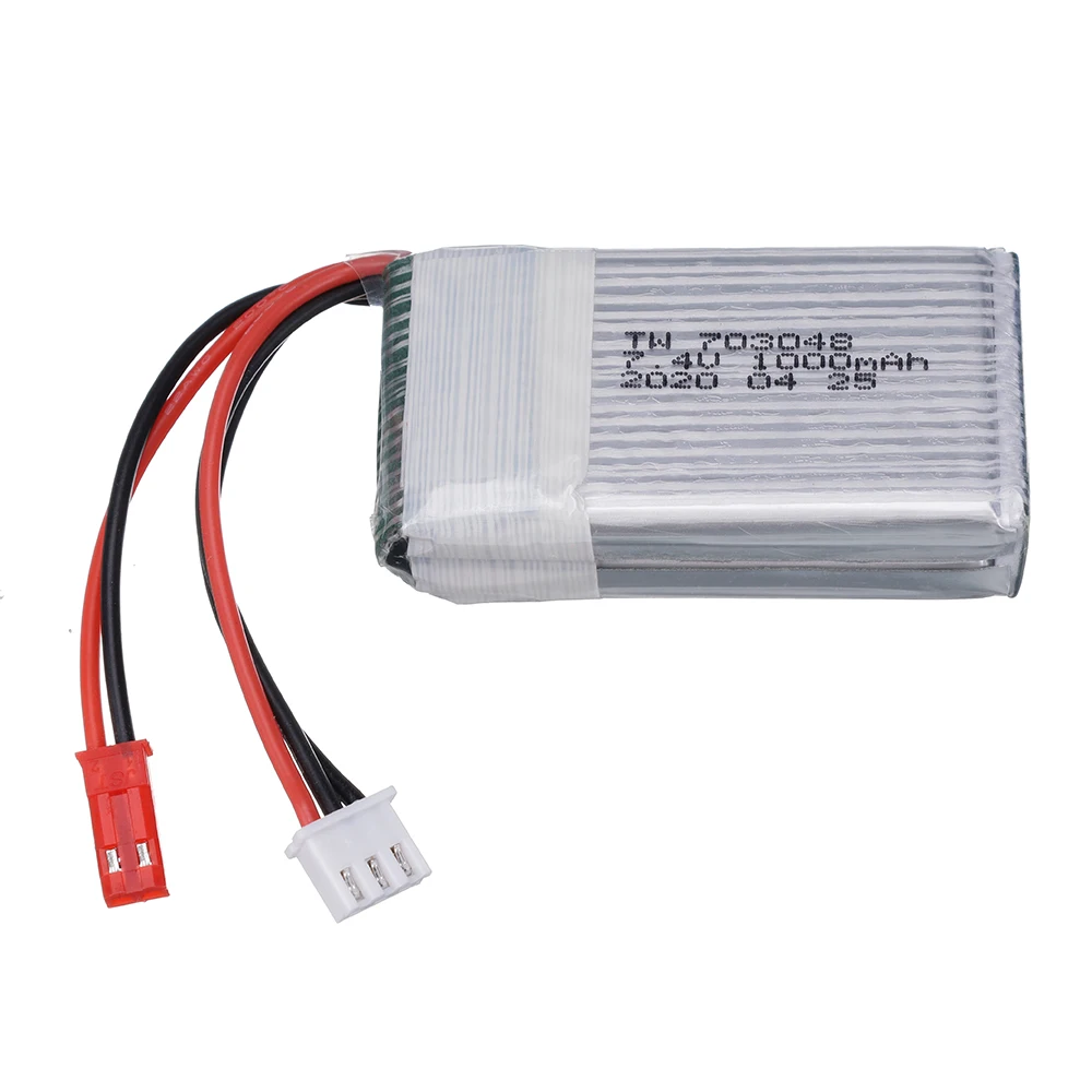 Batterie Lipo pour Hélicoptère, Quadricoptère, Avion, Drone, 7.4V, 1000mAh, cc X601H, JXD391, FTHouseRC