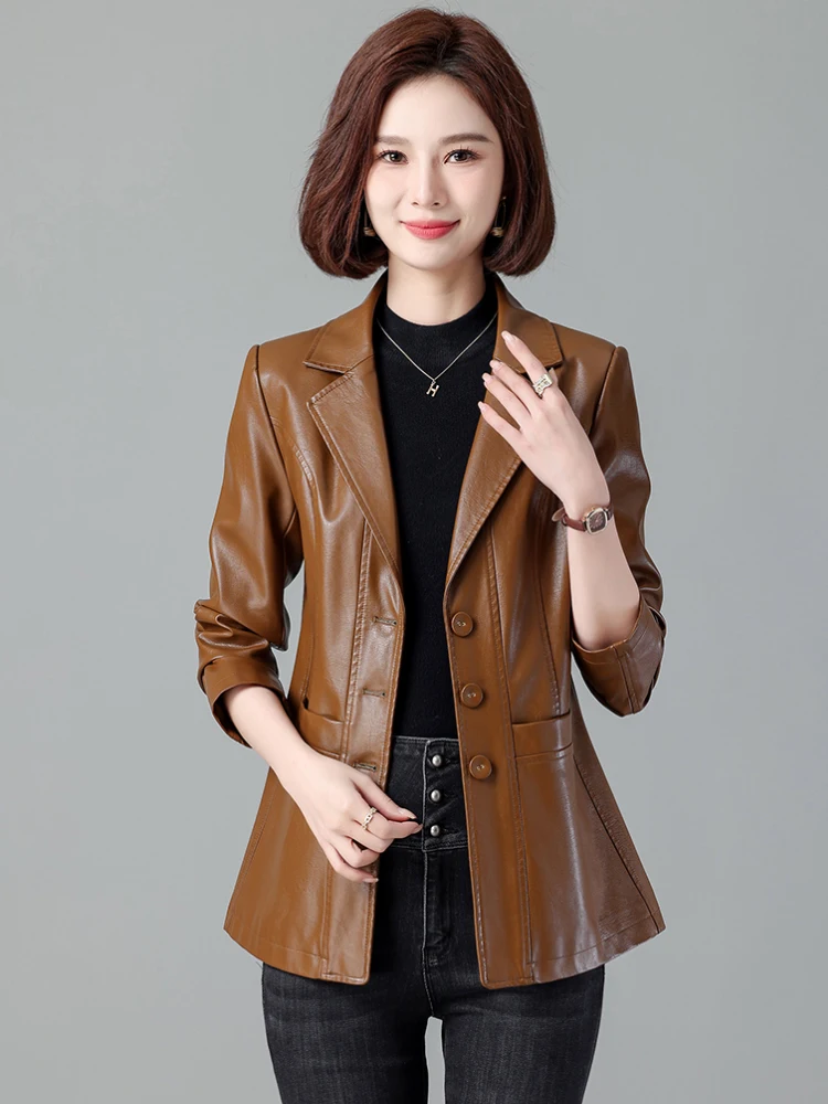   Giacca in Vera Pelle da Donna Ning, Slim Fit, Stile Coreano, Cappotto in Pelle di Pecora, Trendy, Abbigliamento Business, Capospalla