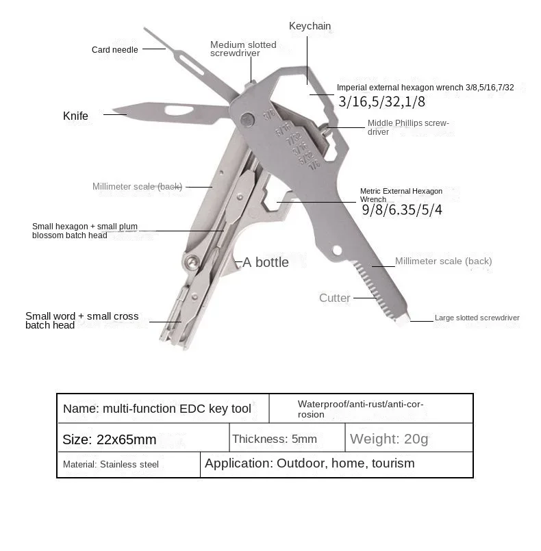 Multifunktions-Schlüsselanhänger EDC-Werkzeug - SIM-Auswerfer, Brillen- & Drohnen-Reparatur-Schraubendreher, Flaschenöffner - Kreatives Geschenk für Technik-Liebhaber – Detail 2