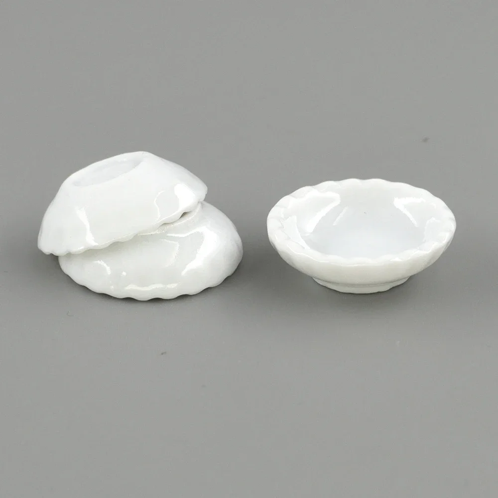 3Pcs 1/12 Dollhouse Miniature Accessories Mini Ceramic Food Plate Simulation Kitchen Dish Toys for Doll House Decoration