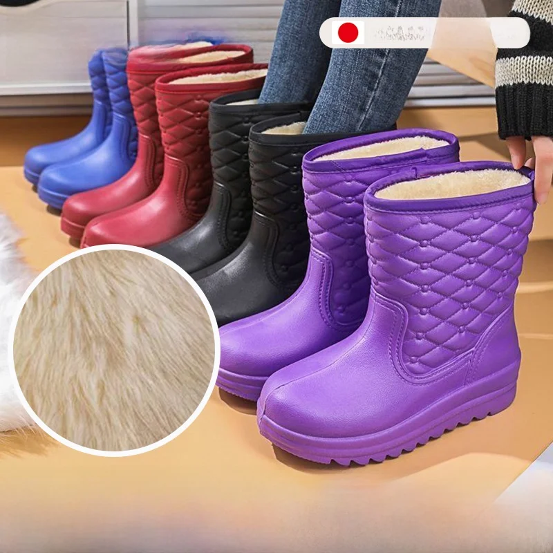 

Women's Winter Fleece Lined Rain Boots Waterproof Non Slip Warm Inner Boot Outer Rider Snow Boots Comfortable Mid-Calf Booties