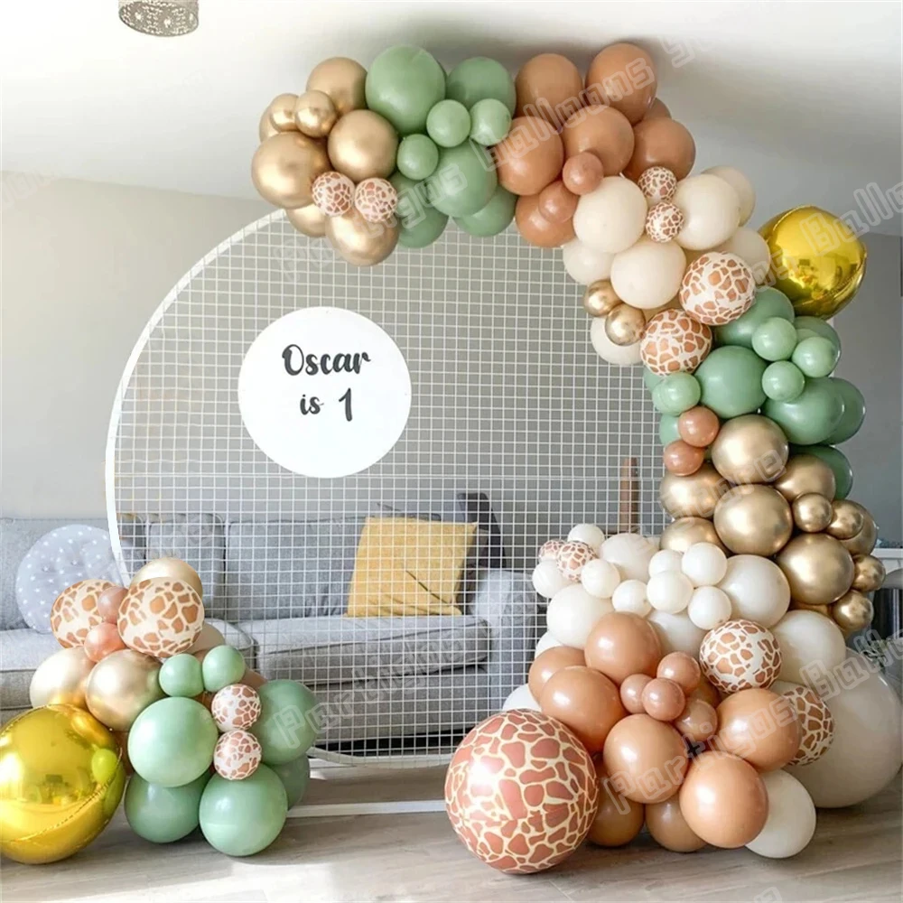 

131pcs Jungle Birthday Party Giraffe Printed Balloon Garland Kit Retro Khaki Avocado Green Sand Ballons for Birthday Party Decor