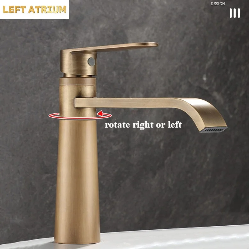 Basin Faucets Antique Bronze Bathroom Faucet Hot & Cold Brass Bathroom Sink Faucet Deck Mounted Lavotory Faucet  Mixer Water Tap