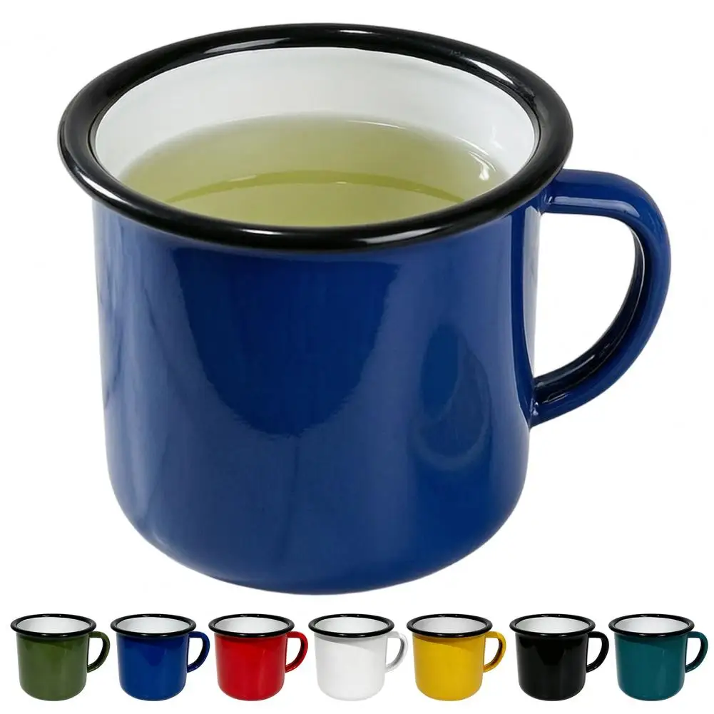 Vintage Tea Cup Retro Enamel Coffee Mug Set Vintage Colorful Metal Rim Cups Thick Iron Tea Coffee Drinkware for Office Home